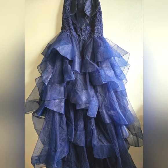 Ellie Wilde By Mon Cherie, Navy Lace And Tulle Ball Gown, Size 12 - Picture 3 of 10